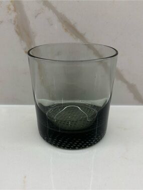 Vintage MCM Smoked Glass Lowball Old Fashioned Glass Dimpled Waffle Bottom